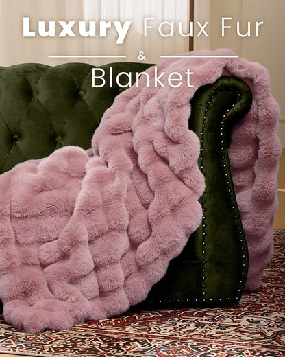 Ultra Soft Cozy Faux Fur Throw Blanket, Fuzzy Plush Thick Bubble Blanket - Image 3