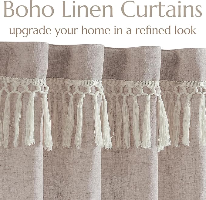 jinchan Linen Curtains for Living Room Bedroom Light Filtering Semi Sheer - Image 3