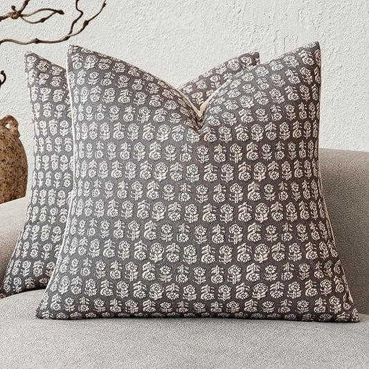 Foindtower Set of 2 Decorative Neutral Floral Print Throw Pillow Covers Vintage by Foindtower