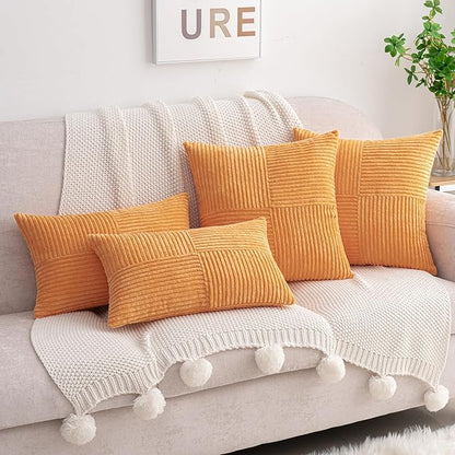 HWY 50 Orange Corduroy Patchwork Throw Pillow Covers 20x20 Inch, Soft Cozy - Image 8