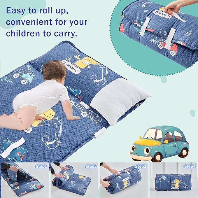 Toddler Nap Mat with Removable Pillow, Ultra Soft Slumber Bags - Image 3