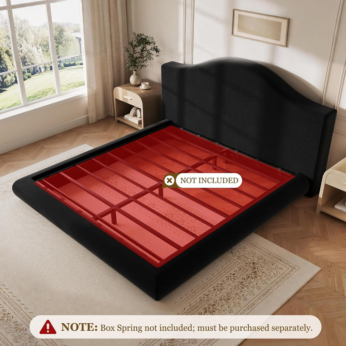 king size cloud bed frame, soft foam bed, side view