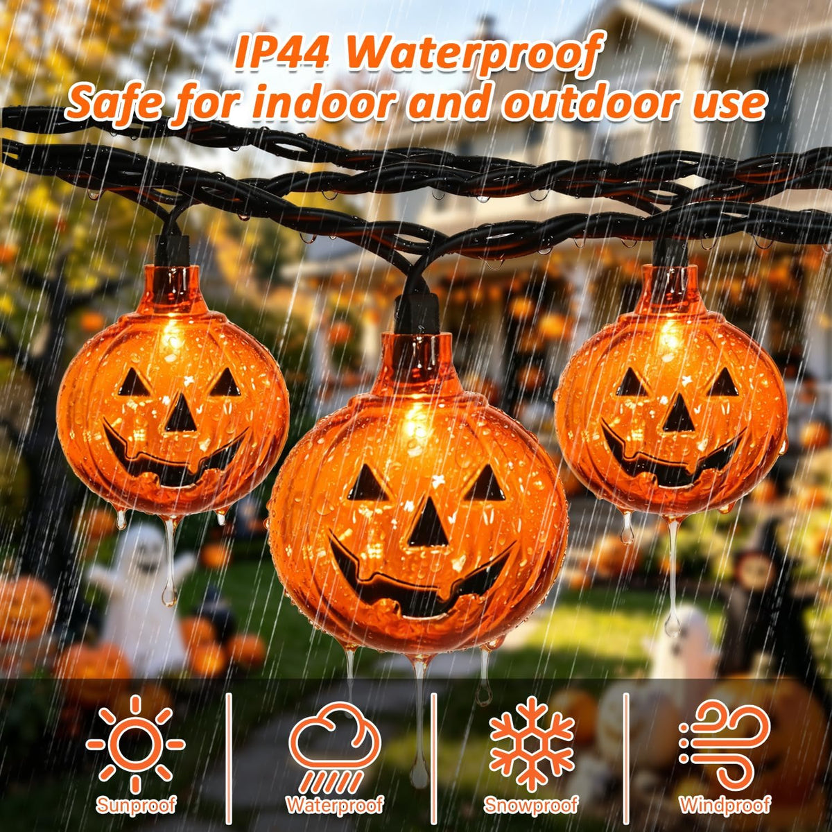 12Ft 20 LED Halloween Pumpkin String Lights Plug in Jack O Lantern Lights with Spooky Smile, 0.07W Energy-efficient LED Pumpkin Lights Outdoor Waterproof for Home Indoor Outdoor Halloween Decorations