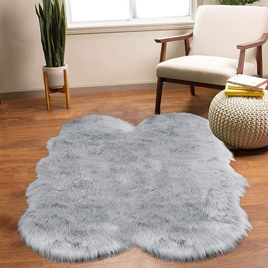 Latepis Grey Sheepskin Rug 4x6 Area Rugs Bedside Fluffy Faux Fur Rug Shag by Latepis