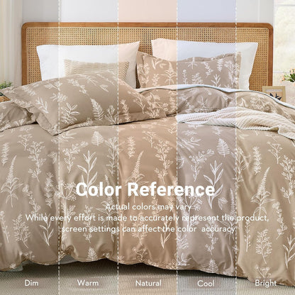muxhomo duvet cover queen size, 3-piece floral taupe on a desk or shelf