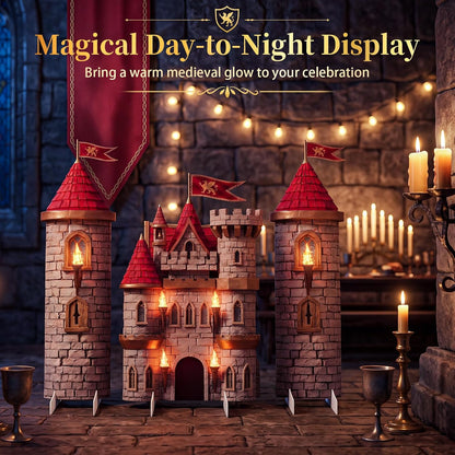 Novabright 3 Pcs Medieval Castle Backdrop Stand with Bases, Large Stone Knight and Castle Party Decorations, Freestanding Corrugated Plastic Photo Booth Props for Birthday Halloween Dragon Party