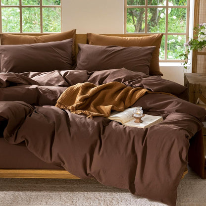 moomee duvet cover set 100% washed cotton linen, front angle view