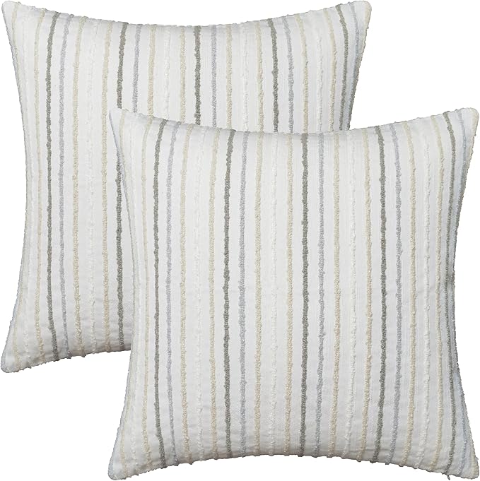 Set of 2 Multicolor Candlewick Striped Boho Throw Pillow Covers, Textured by Rythome