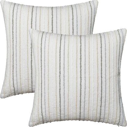 Set of 2 Multicolor Candlewick Striped Boho Throw Pillow Covers, Textured by Rythome