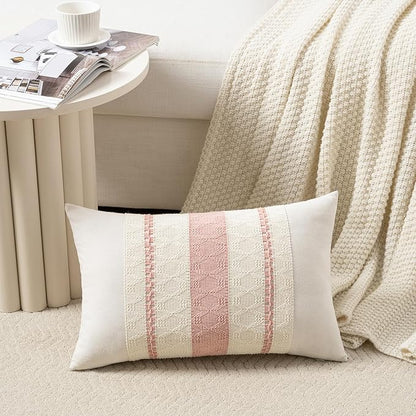 Fancy Homi Set of 2 Boho Pink Long Lumbar Decorative Throw Pillow Cover 12x24 - Image 2