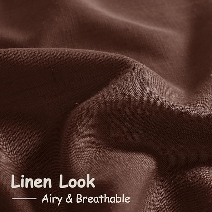 Rustic Brown Linen Curtains 63 Inches Long 2 Panel Sets - Image 5