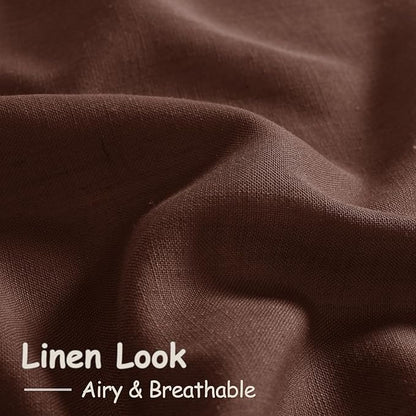 Rustic Brown Linen Curtains 63 Inches Long 2 Panel Sets - Image 5