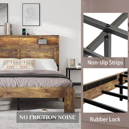 king size wooden bed frame with headboard, rustic, package contents