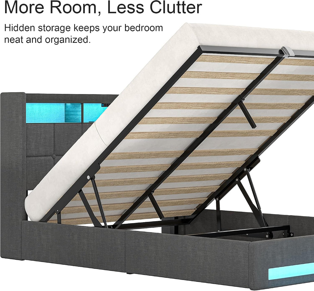 VECELO Full Size Lift Up Storage Bed, Upholstered Platform Bed Frame with Sma...