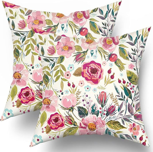 Spring Summer Flower Throw Pillow Covers 24x24 Inch Watercolor Peony Pillowcase by Granbey