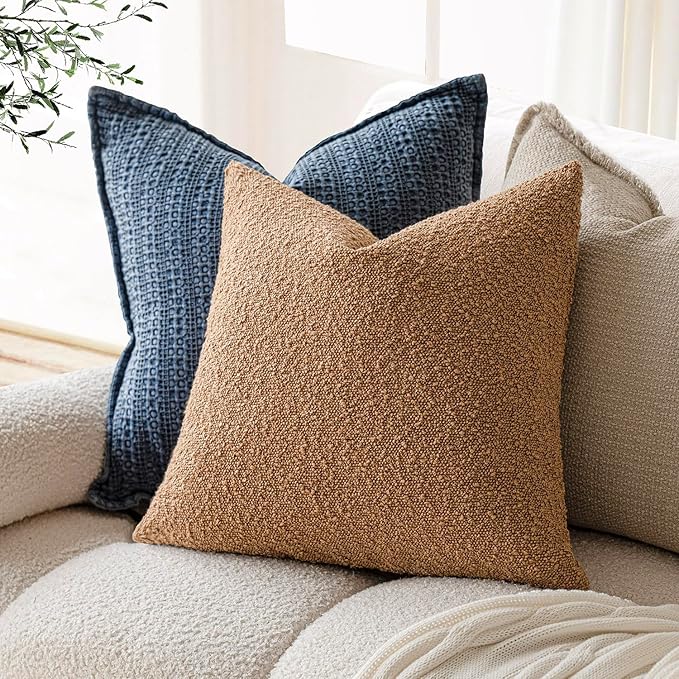 Foindtower Textured Boucle Throw Pillow Covers Accent Solid Pillow Cases Cozy - Image 5