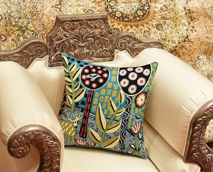 Turquoise Tree of Life Throw Pillow Cover Karla Gerard Plant Pillowcase Deer - Image 2