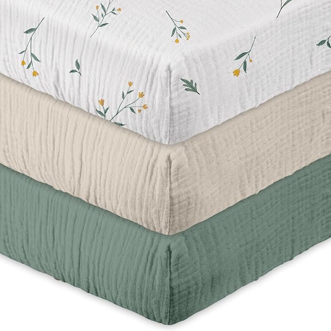 Gllquen Baby Muslin Mini Crib Sheets 3 Pack, Breathable Pack and Play Sheets - Image 9