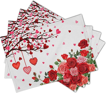 Giwawa Valentine's Day Placemats, Romantic Love Hearts Tree Branches Rose - Image 2