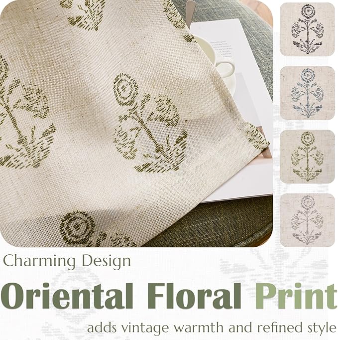 jinchan Linen Kitchen Curtains 24 Inch Floral Tier Curtains Farmhouse Cottage - Image 6