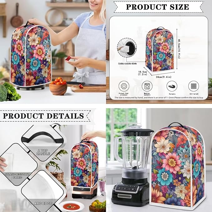 Boho Bright Blossom Flower Pattern Appliance Covers Set Washable Kitchen - Image 3