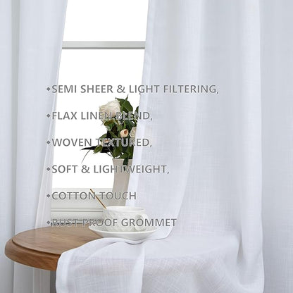 72 Inch Length Semi Sheer Curtains 2 Panels Set White Light Filtering Linen - Image 3