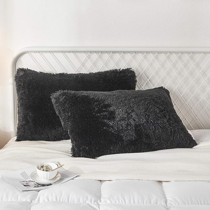 Uhamho Set of 2 Faux Fur Throw Pillow Covers Soft Velvet Decorative Pillowcases - Image 2