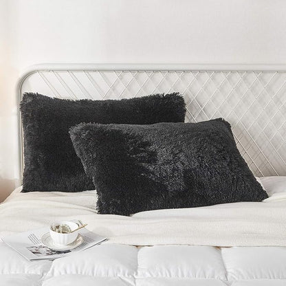 Uhamho Set of 2 Faux Fur Throw Pillow Covers Soft Velvet Decorative Pillowcases - Image 2