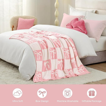 Snuggle Sac Bow Throw Blanket for Couch Microfiber Fluffy Warm Cozy Fuzzy - Image 3