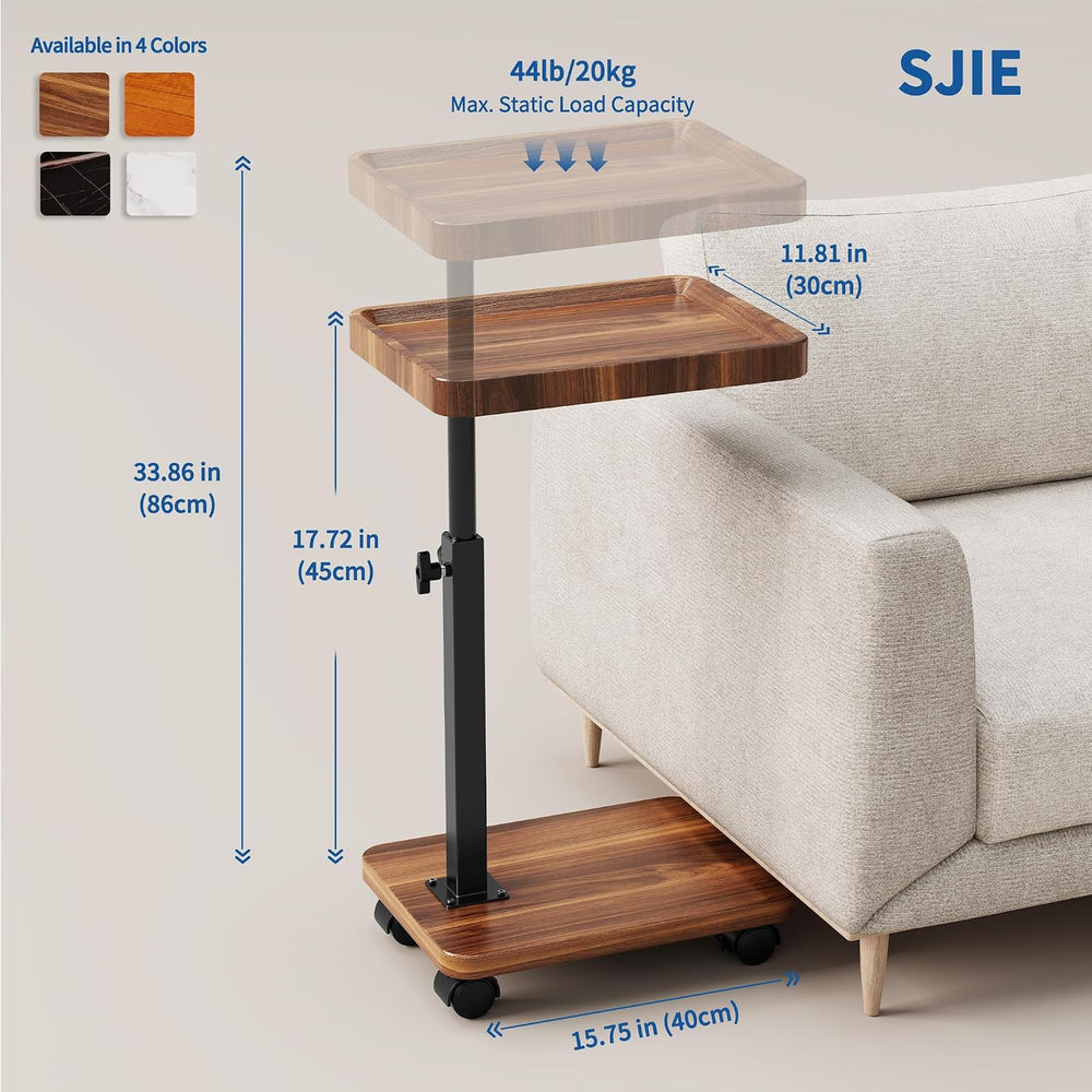 C Table with Wheels, Adjustable Height, 360° Swivel TV Tray Table