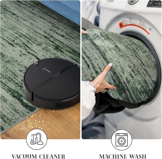Modern Abstract Runner Rug 2x5, Forest Green Washable Kitchen Runner Entryway - Image 5