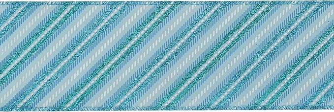 MEEDEE Blue Diagonal Stripe Ribbon 2.5 Inch Blue Satin - Image 7