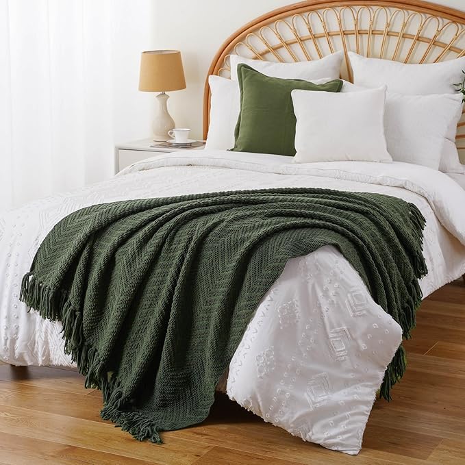 BATTILO HOME Olive Green Chenille Throw Blanket - Image 6