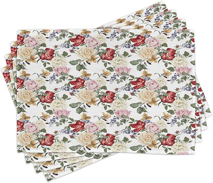 Ambesonne Shabby Flora Place Mats Set of 4, Summer Spring Season Buds Roses by Ambesonne