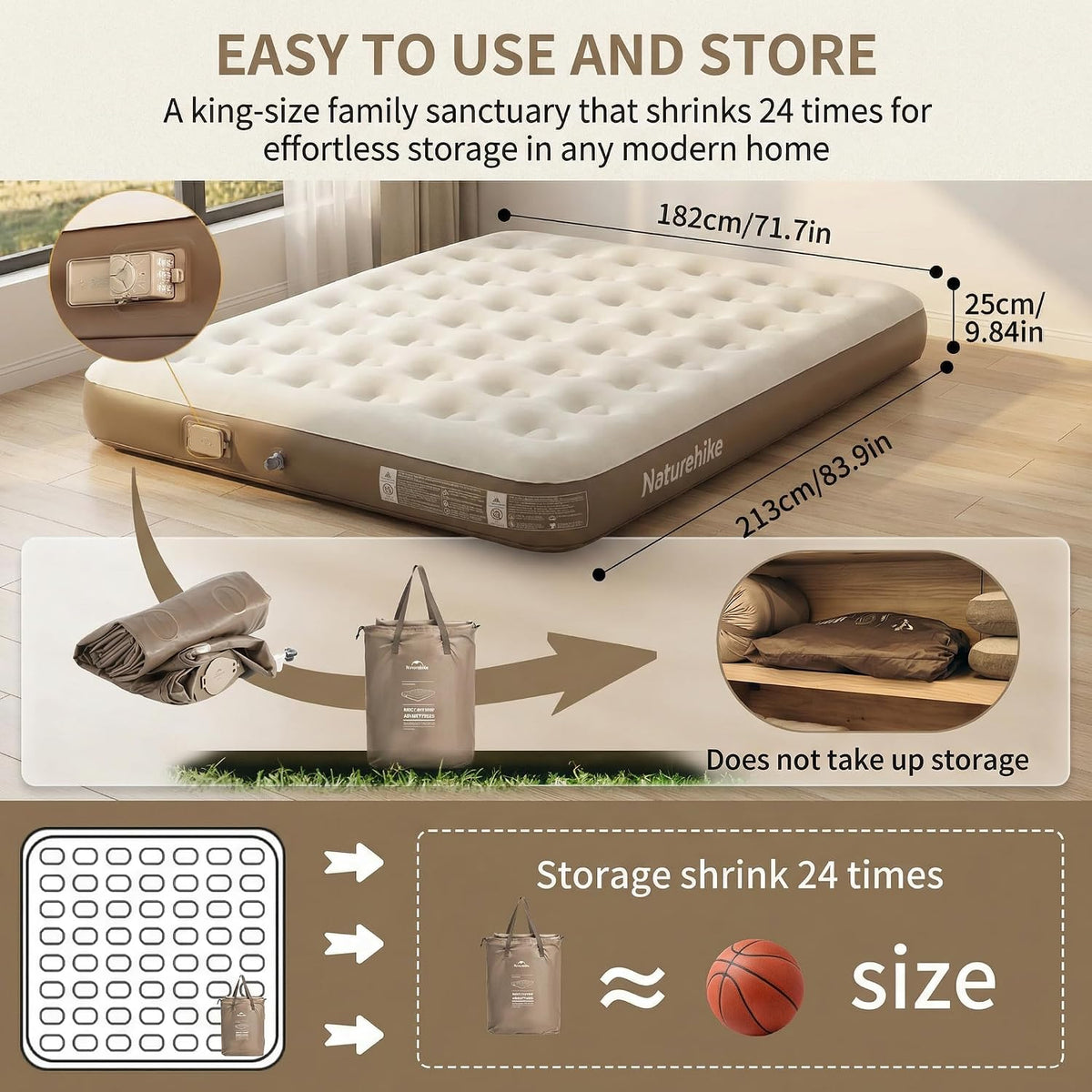 naturehike california king air mattresses with rechargeable built-in on a desk or shelf