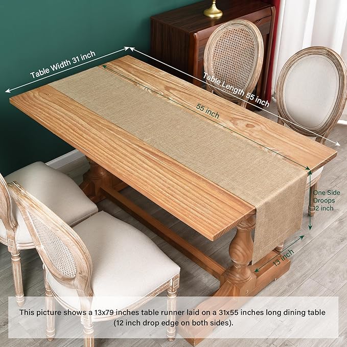 NEWISHER Farmhouse Rustic Table Runner Solid Flaxen Rectangular Table Runners - Image 6