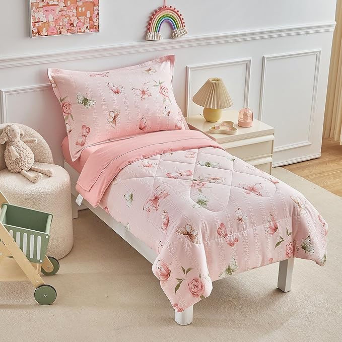 DuShow Pink Butterfly Toddler Bedding Set - Image 3