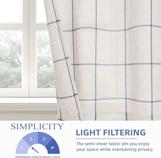 DriftAway Kitchen Curtains Striped Tier Linen Short Curtains Windowpane Plaid - Image 4