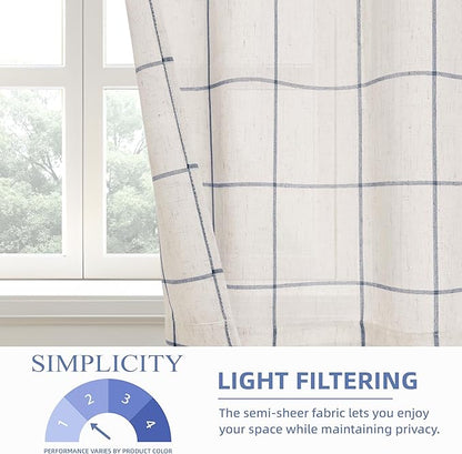DriftAway Kitchen Curtains Striped Tier Linen Short Curtains Windowpane Plaid - Image 4