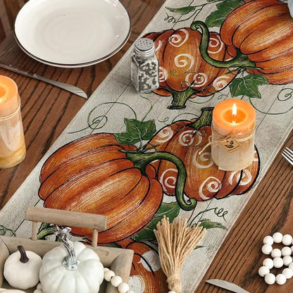 Artoid Mode Polka Dot Pumpkins Vine Wood 210 GSM Fall Table Runner, Seasonal - Image 4