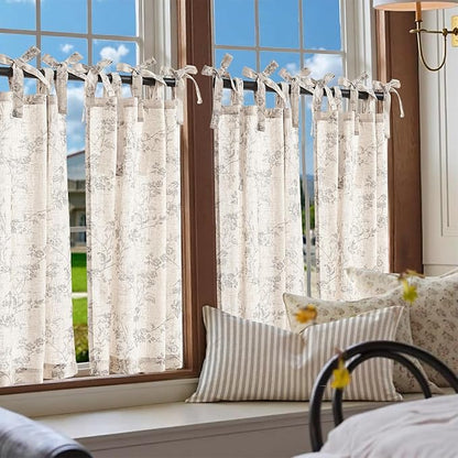 jinchan Gray Floral Kitchen Curtains 36 Inch Linen Tier Curtains Farmhouse Cafe - Image 2