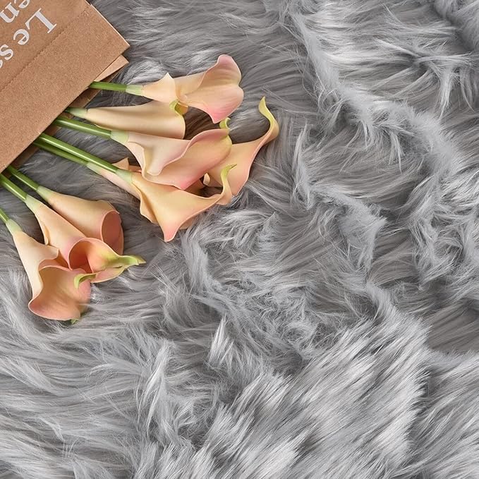 Latepis Grey Rugs for Living Room Shag 6x8 Faux Fur Sheepskin Rug for Sofa - Image 6
