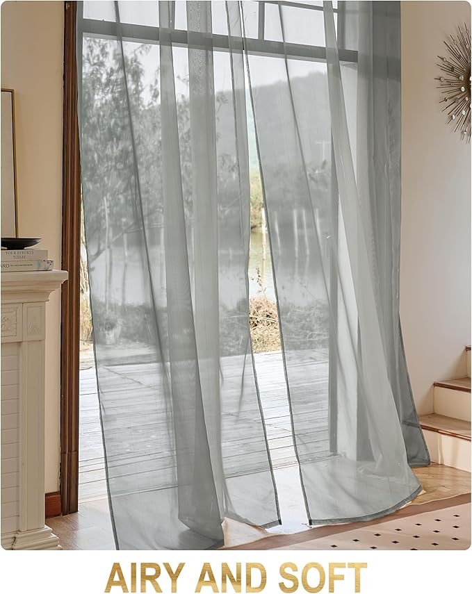 Foil Stripe Grey Sheer Curtains 120 inches Length 2 Panels - Image 3