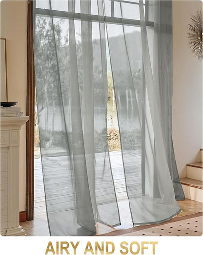 Foil Stripe Grey Sheer Curtains 120 inches Length 2 Panels - Image 3
