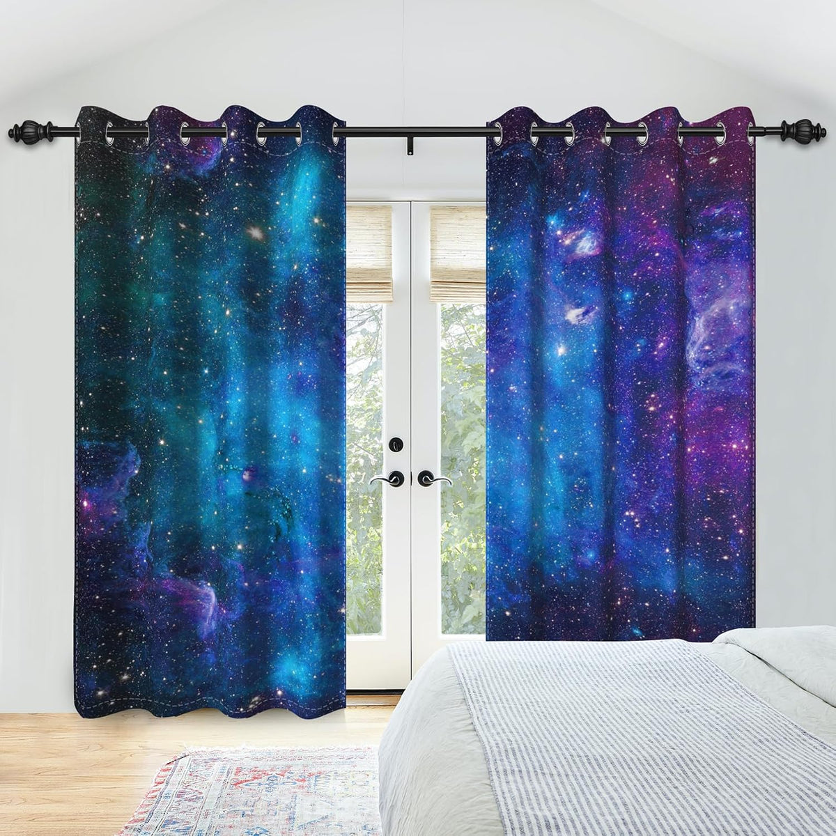 galaxy outer space blackout curtains for bedroom boys, close-up detail