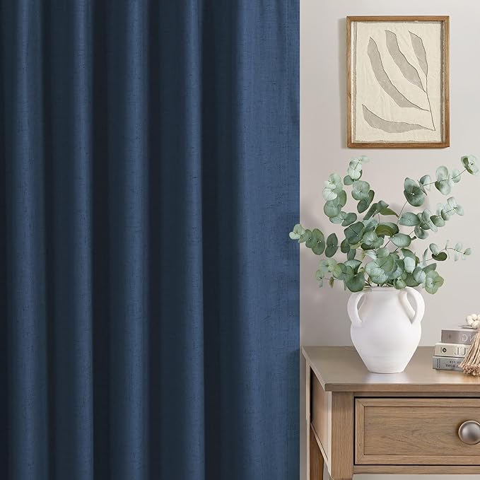 Navy Blue Drapes 96 Inch Long 2 Panels Back Tab Blackout Window Treatment - Image 7