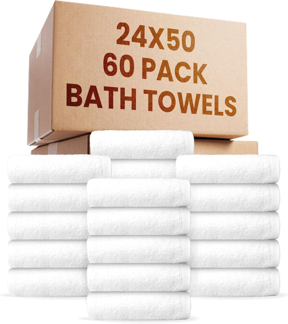 belem Fast Drying Hotel Towels - Pack of 60 (24x50) White Large Bath Towels B...