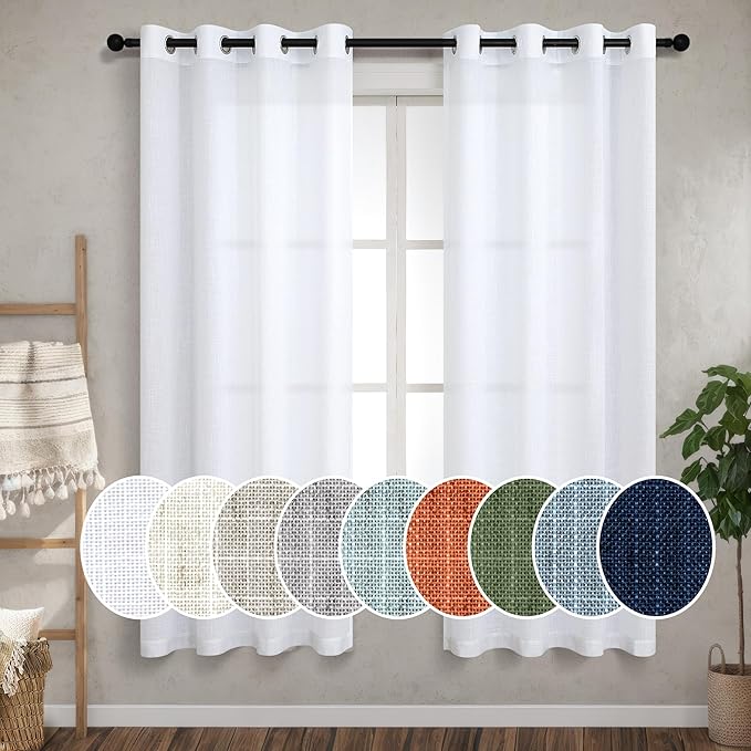 72 Inch Length Semi Sheer Curtains 2 Panels Set White Light Filtering Linen by Pitalk