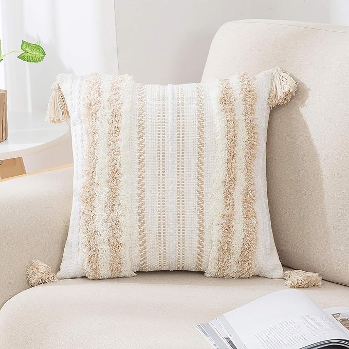 decorUhome Decorative Boho Throw Pillow Cover 18x18, Accent Neutral Textured by decorUhome