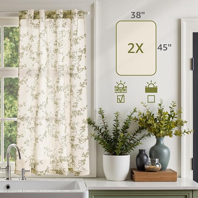 jinchan Floral Kitchen Curtains 45 Inch Linen Tier Curtains Christmas Decor - Image 7
